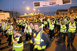 On the road — the Monumental Midnight walkers set off from the Stromness pierhead.MidnightWalk2011_018 Picture: The Orcadian/Orkney Media Group