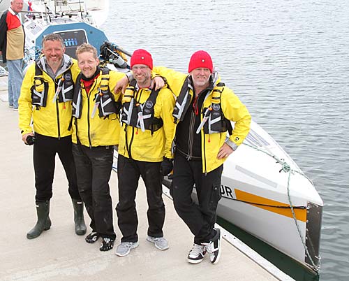 The rowers on dry land at the Kirkwall Marina. (The Orcadian)