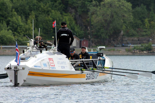 The row team, pictured in Norway, are now heading to Orkney.