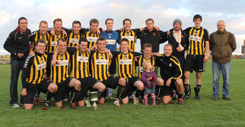 Kirkwall Rovers pictured after picking up the A League trophy