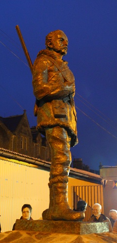 The statue of John Rae, unveiled at the Stromness pierhead on Saturday evening.