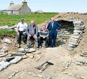 Work under way recreating the burnt mound near the Sanday heritage centre. (Roderick Thorne)