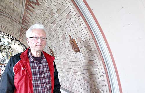 Italian Chapel Preservation Committee secretary John Muir at the site of the theft. (Craig Taylor)