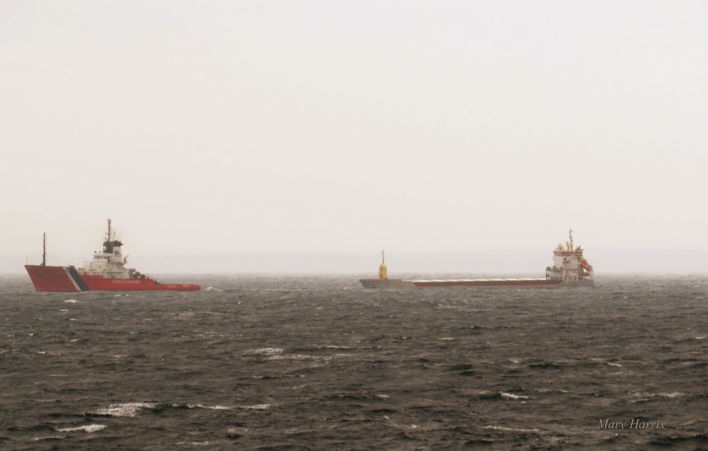 The cargo vessel Nicola was towed into Scapa Flow this afternoon. (Photo: Mary Harris)