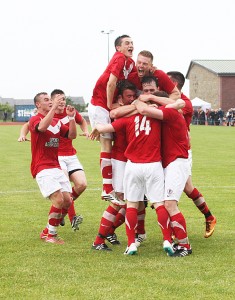 Orkney's footballers celebrate during last year's inter-county clash but ultimately fell just short. Can they do something that no Orkney side in 34 years has done and win in Shetland?