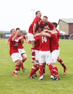 Orkney's footballers celebrate during last year's inter-county clash but ultimately fell just short. Can they do something that no Orkney side in 34 years has done and win in Shetland? 