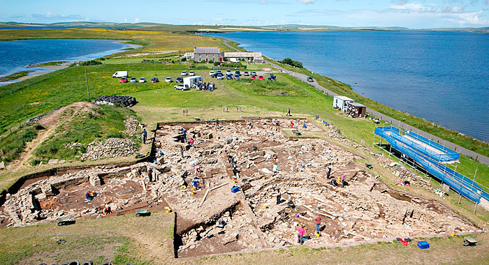 The Ness of Brodgar excavation site, looking north towards the Ring of Brodgar (Hugo Anderson-Whymark)
