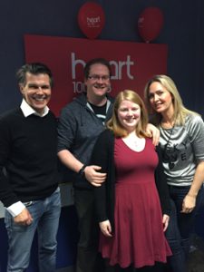 Charlotte Leask (centre) proposed to her partner of eight years, Calum Beck, live on the radio this morning.