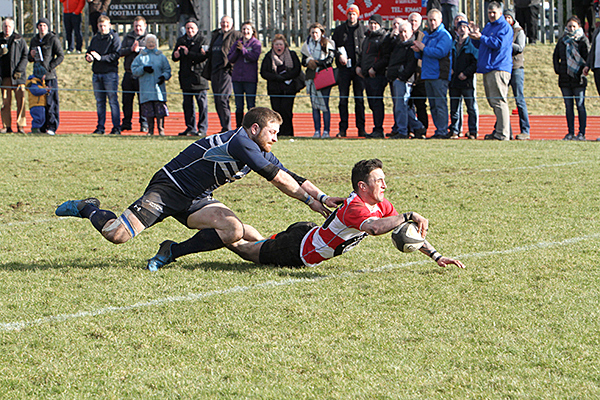 Phillip Ross scored a contender for try of the season midway through the second half. (www.theorcadianphotos.co.uk)