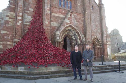 The display of ceramic poppies at St. Magnus Cathedral to commemorate the First World war and the Battle of Jutland. The officoal opening ceremony. 22/4/16 Tom O'Brien