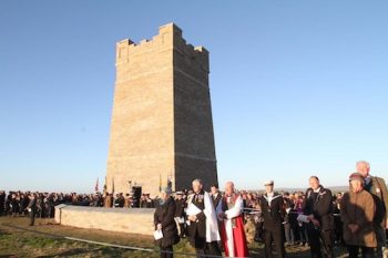 The scene during the memorial service at Marwick Head.