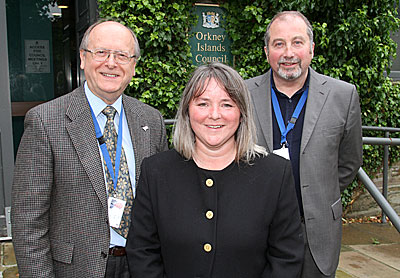 Councillor Bill Stout (left) with fellow Orkney Manifesto Group members Councillors Rachael King and John Richards. (www.theorcadianphotos.co.uk)